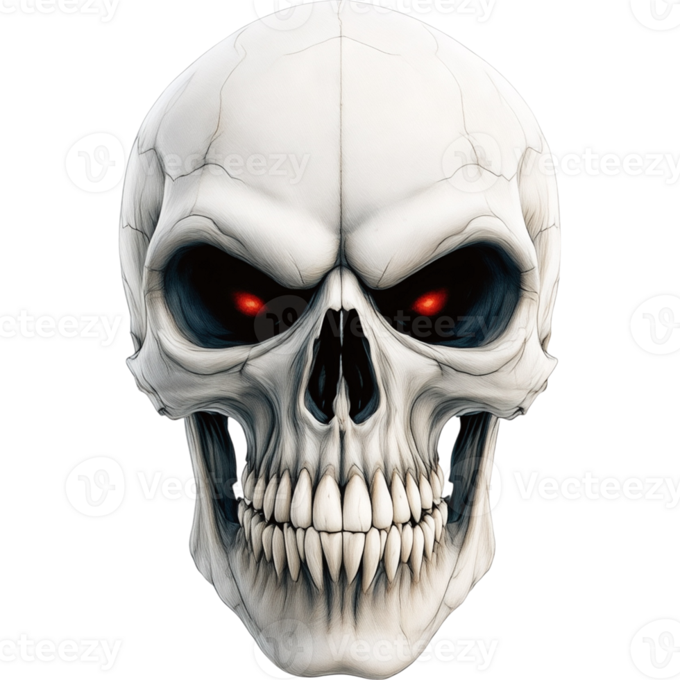 Realistic Skull with Glowing Red Eyes png