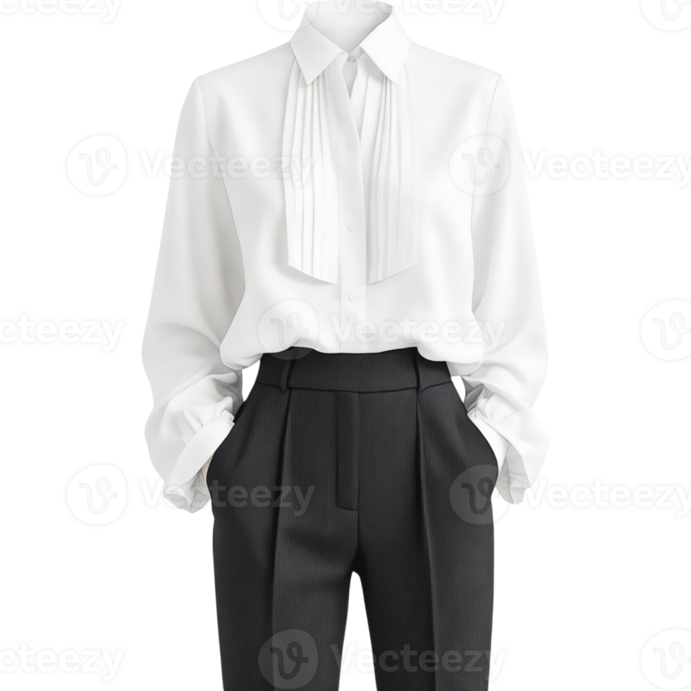 Crisp White Oversized Shirt and Black Tailored Trousers png