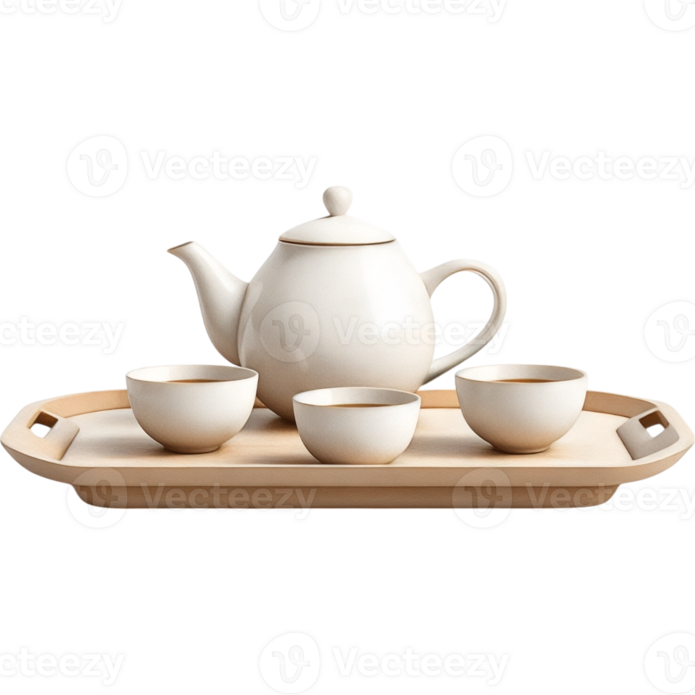 Elegant Tea Ceremony Set On Wooden Tray png
