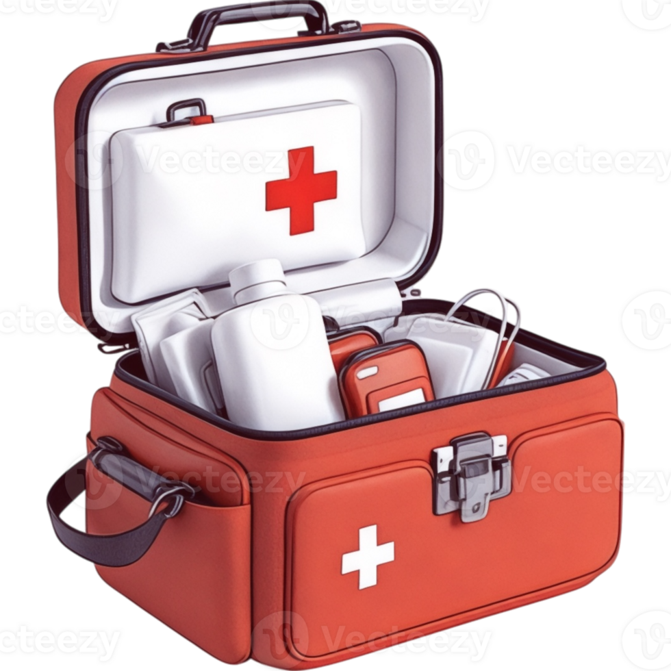 Red Plastic First Aid Kit with Cross png