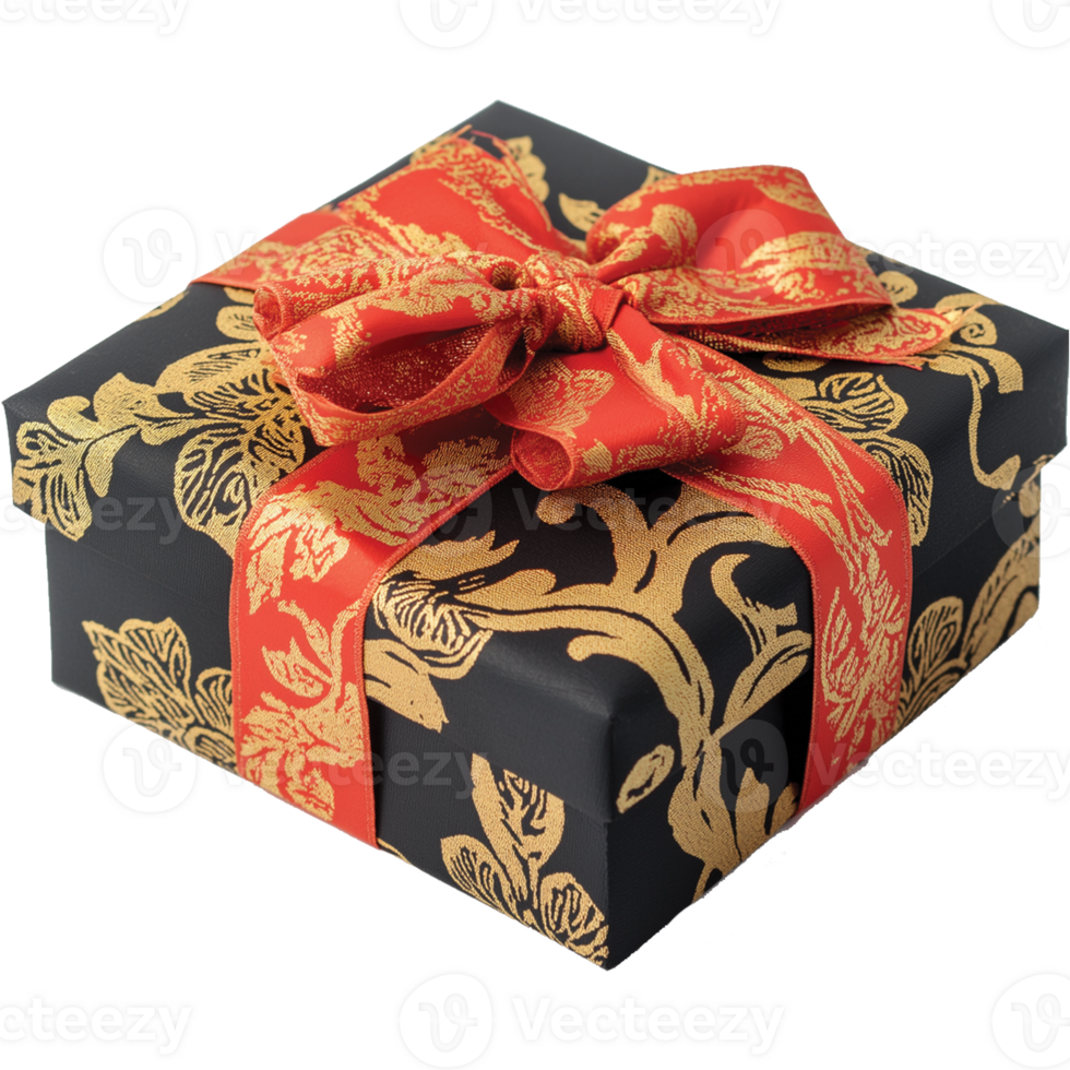 gift box with red and gold ribbon , gift box isolated png