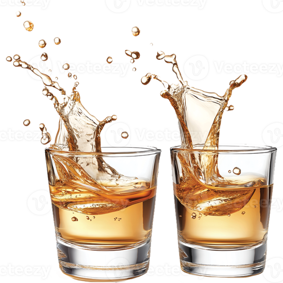 Tequila Shot with Splash and Whiskey Glasses Toast Illustration Isolated png