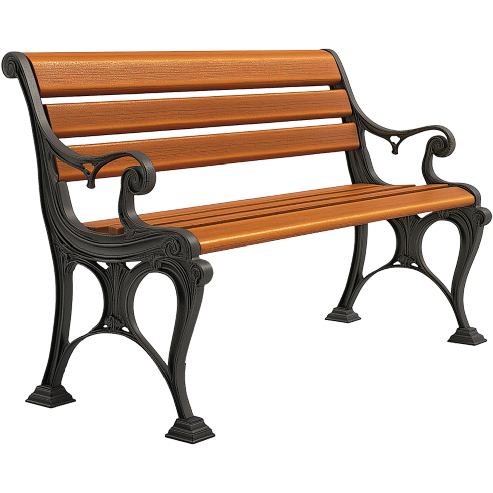 Isolated Wooden Bench Featuring a Backrest for Comfort png