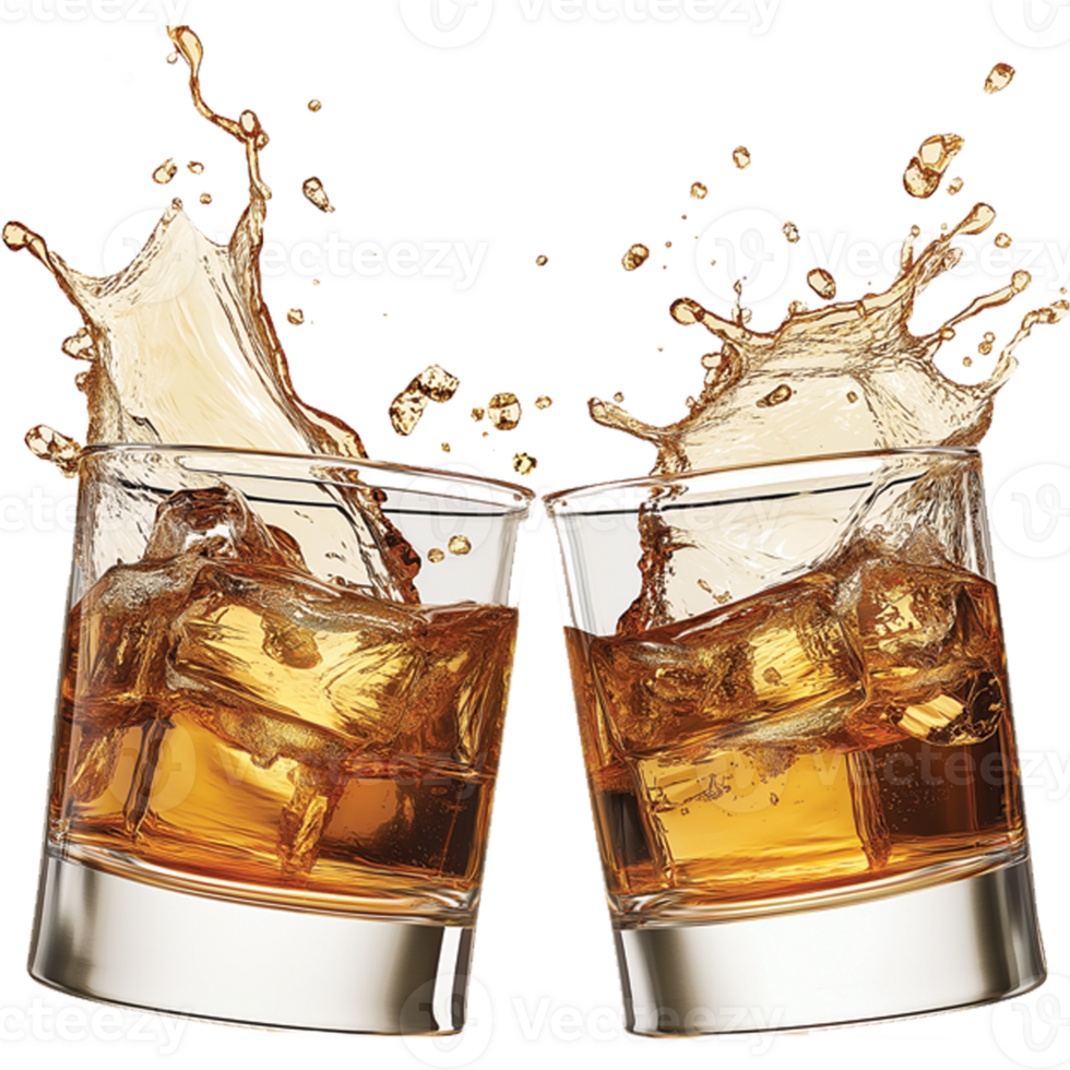 Tequila Shot Glasses Making a Toast with Splash Isolated in Whiskey Glasses Design png