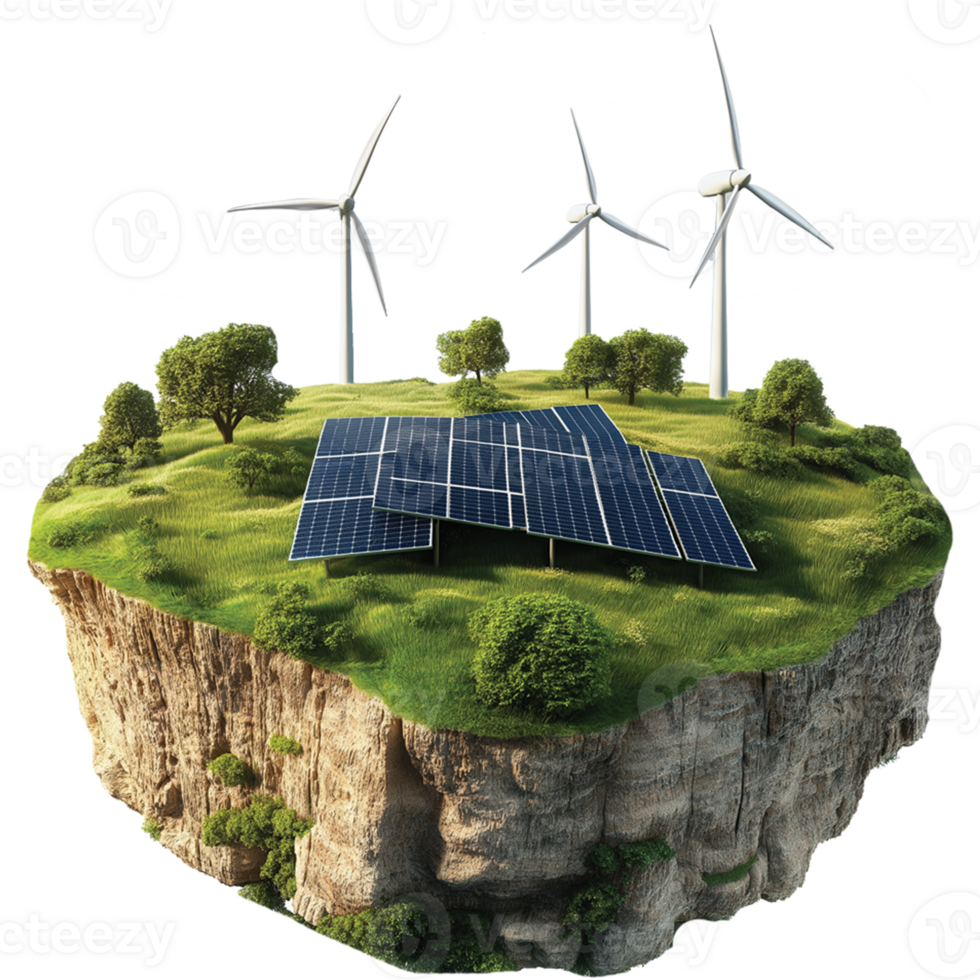 Solar panels and wind turbines on Green Island png