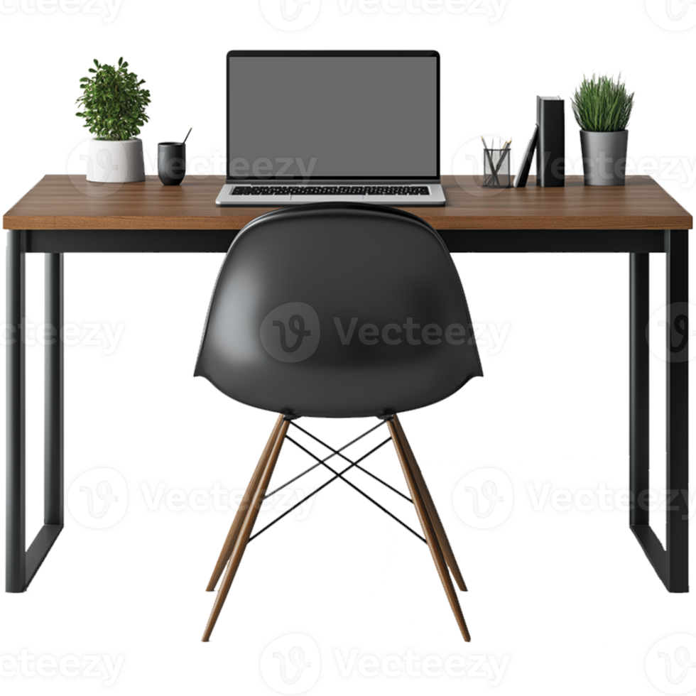 Professional Office Desk with Lamp and Table Isolated in Workplace Design png