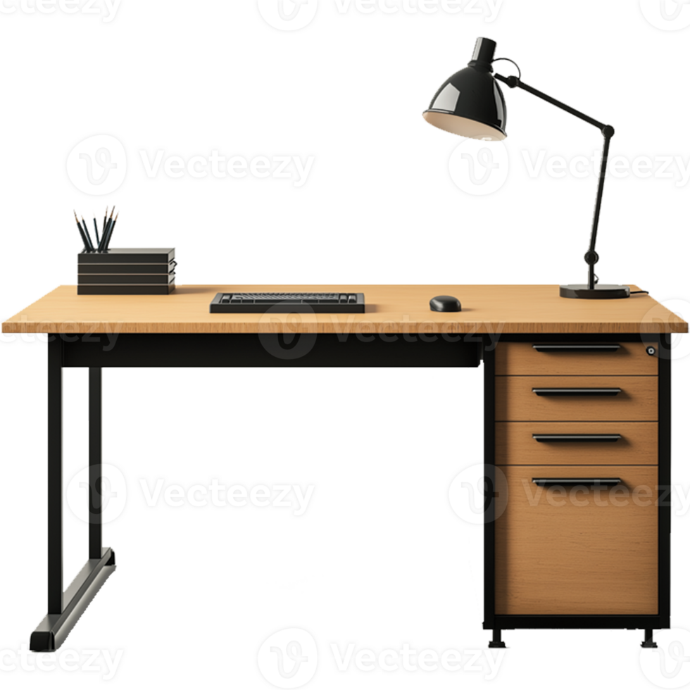 Minimalistic Office Desk with Lamp and Table Isolated for Workplace Visual png