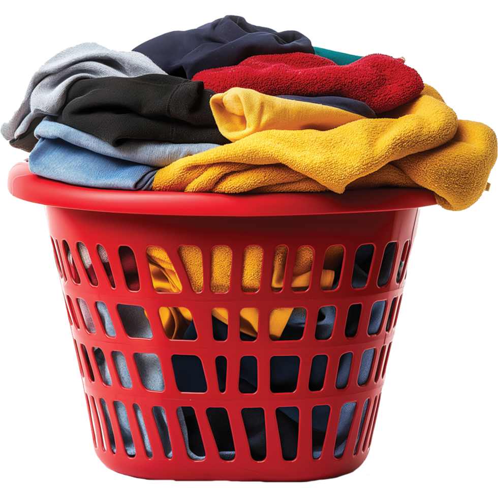 Colorful clothes in a red laundry basket illustration, Laundry clothes image png