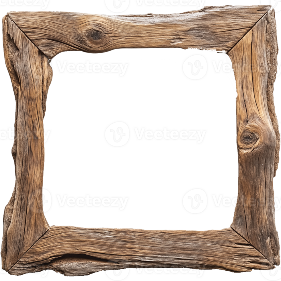 Isolated Old Rustic Driftwood Wooden Frame on Transparent Background png