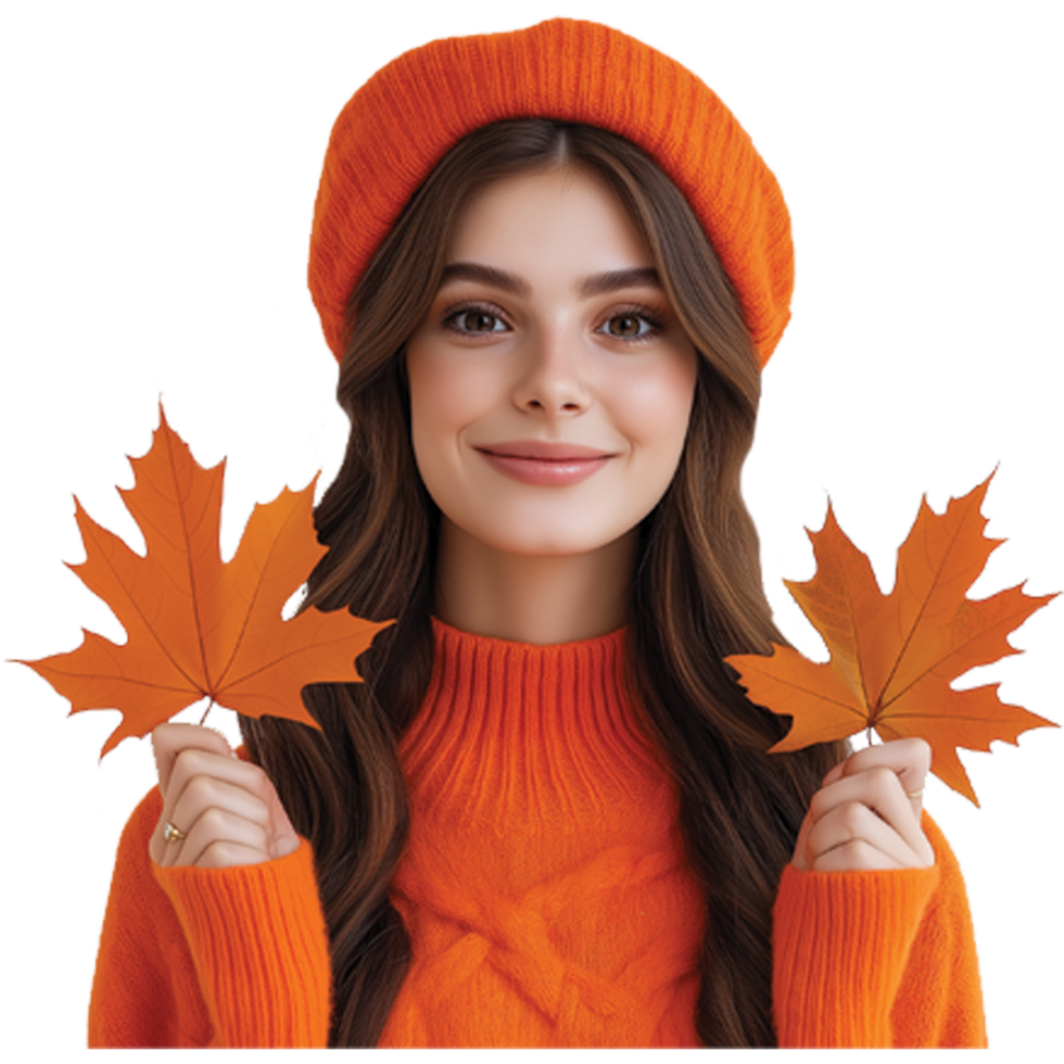 beauty girl holding fall leaf illustration png