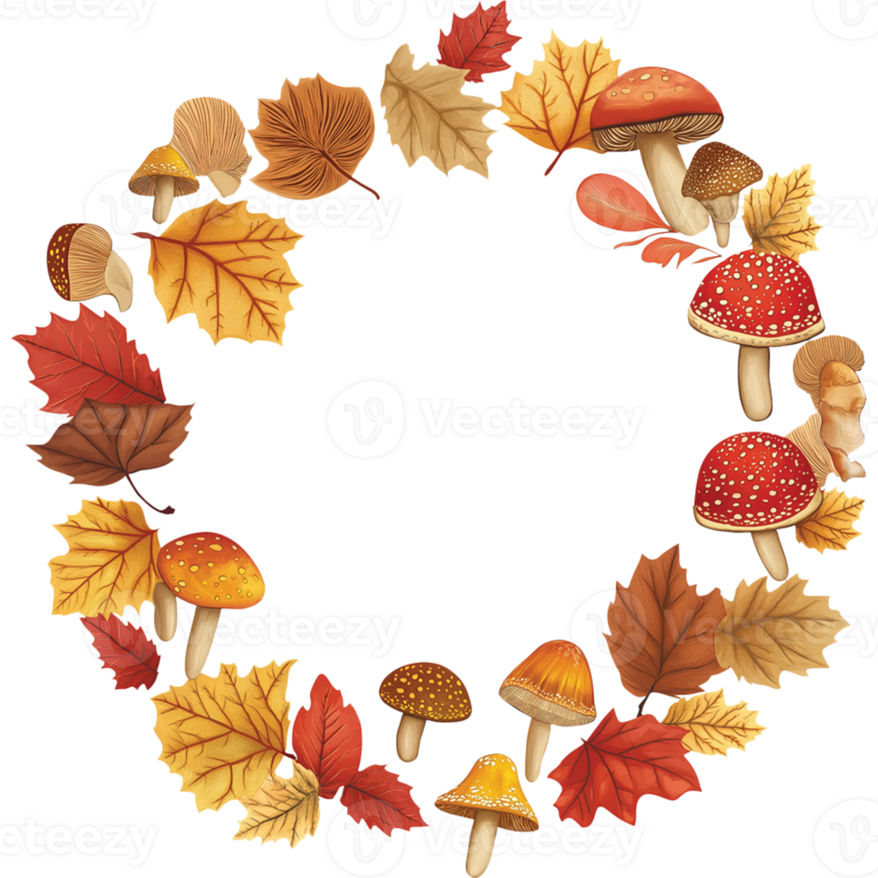 wreath fall leaf and mushroom isolated png