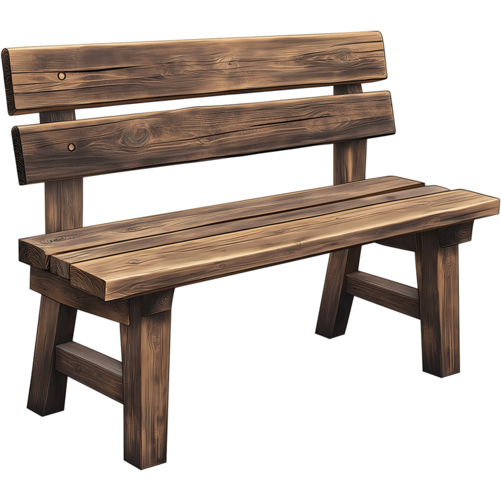 Isolated Wooden Bench with Backrest and Comfortable Seat png