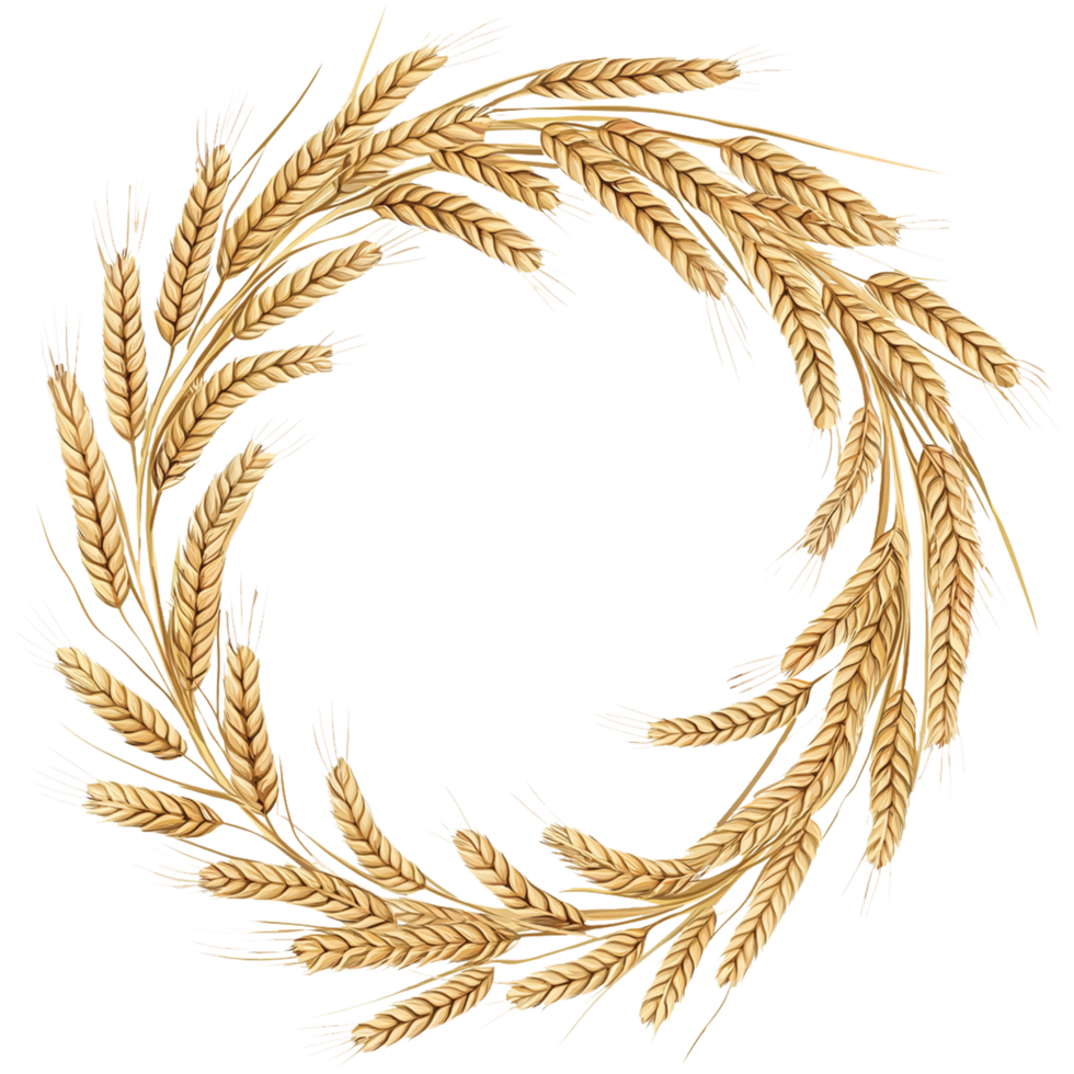 Wheat rye barley oat seeds isolated, Wreath of golden wheat ears illustration png