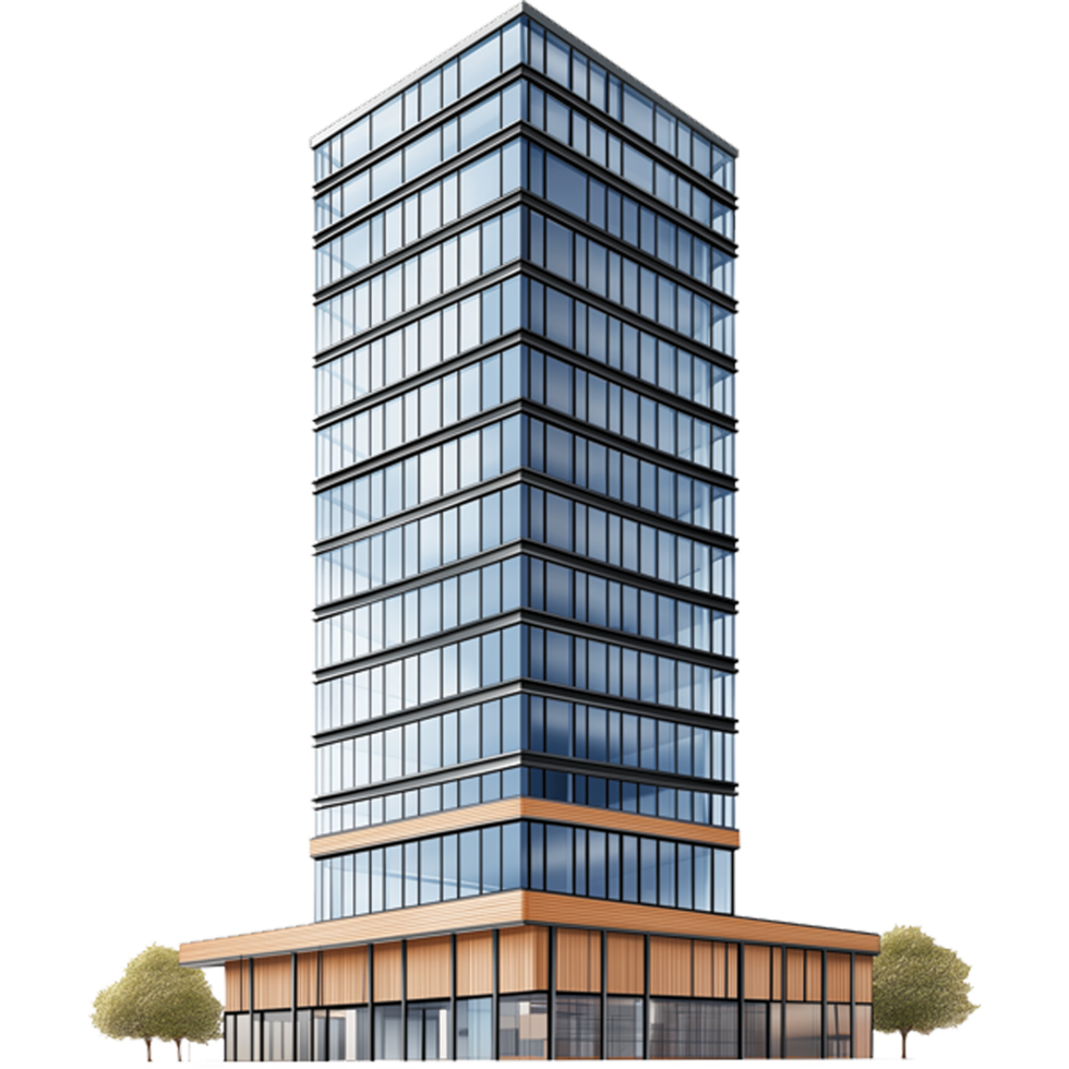 Isolated Tall Glass Building with Clear, Shiny Glass Panels png