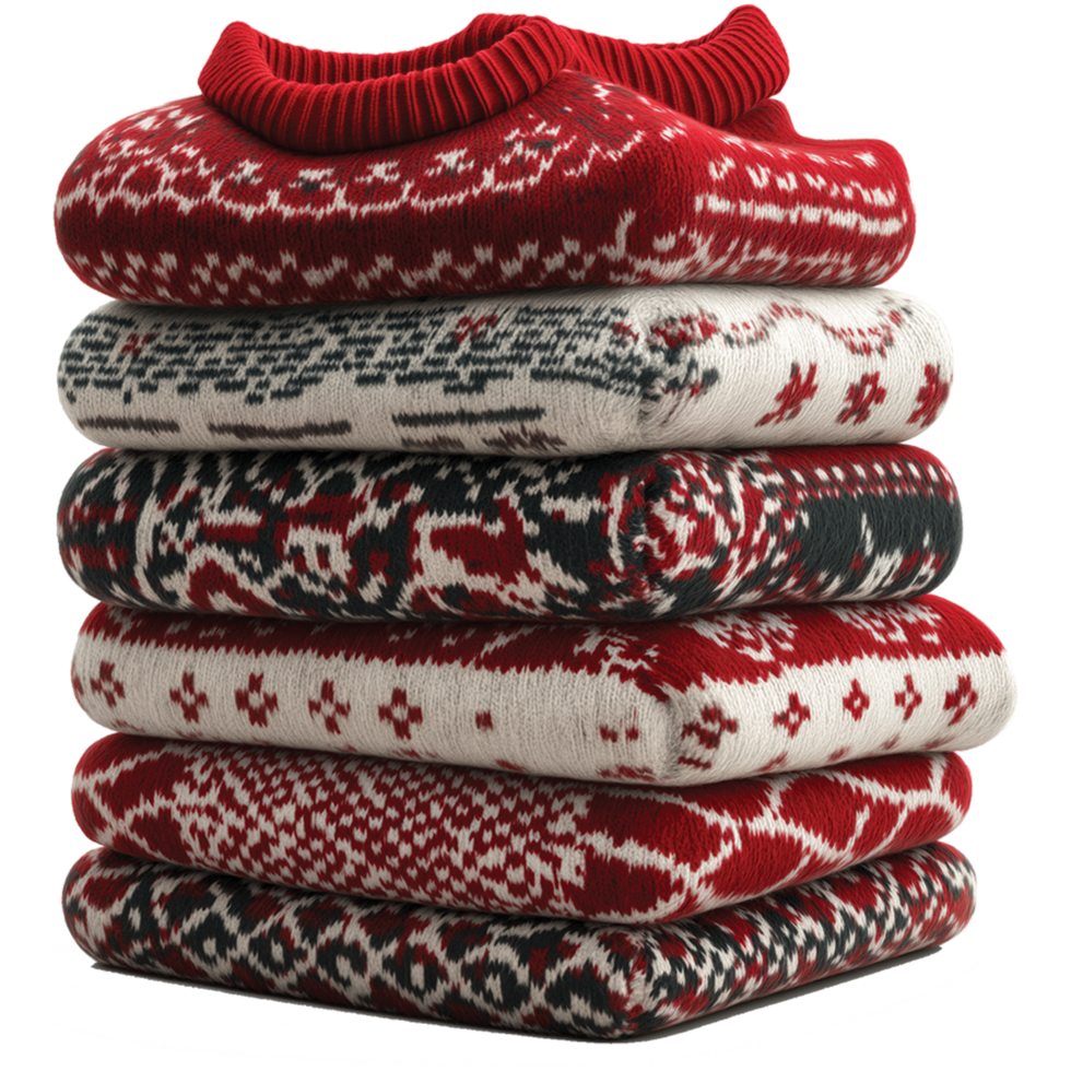 Stack of Christmas sweaters isolated, Stack various cloth illustration, clothing fold image png