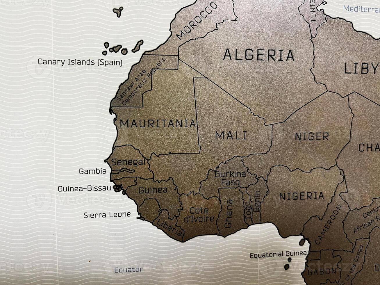 Detailed map of West Africa highlighting countries and geographic features photo