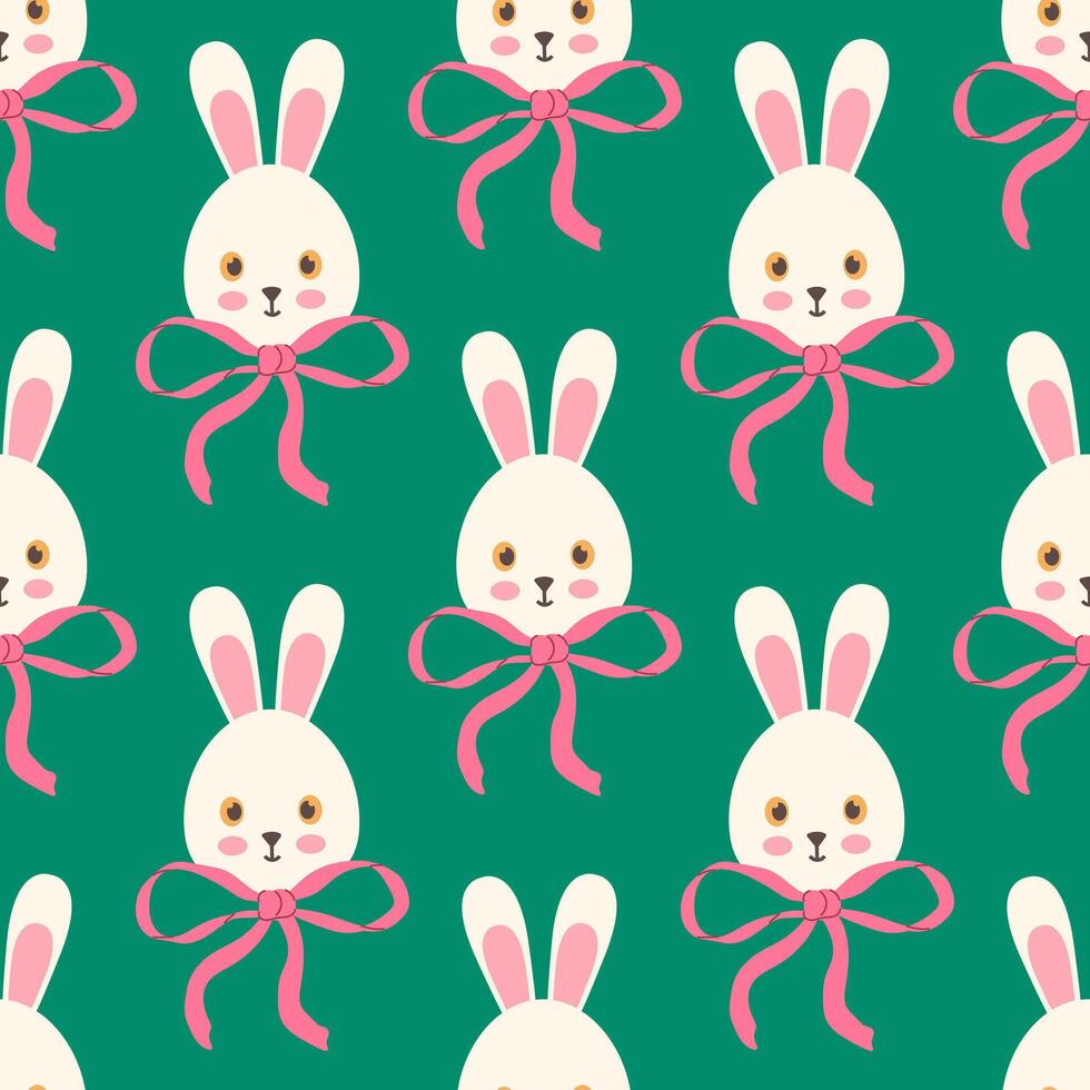 Seamless pattern with cute bunnies with bows vector