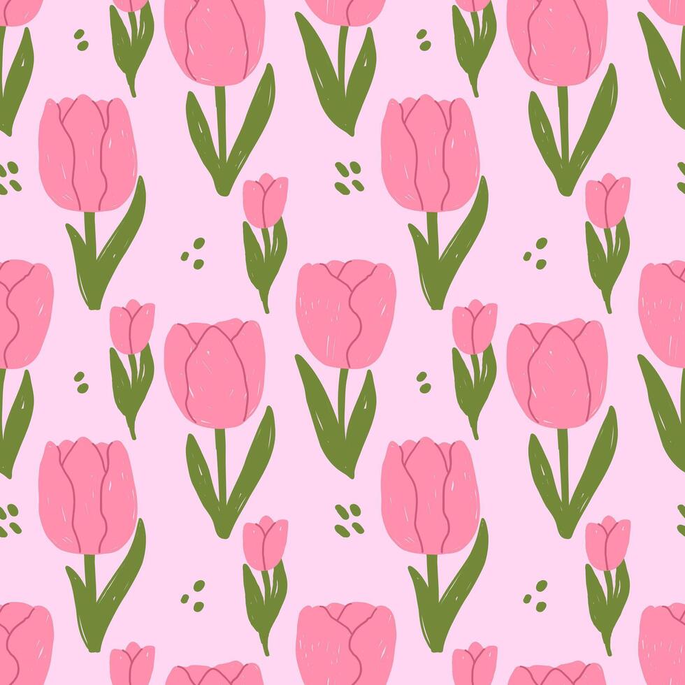 Seamless spring pattern with hand drawn tulips vector