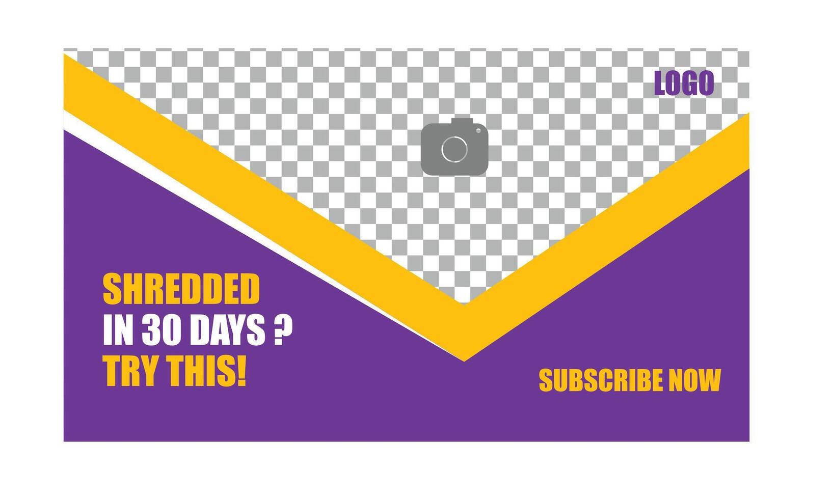 A purple and yellow background with the words shredded in 30 days vector