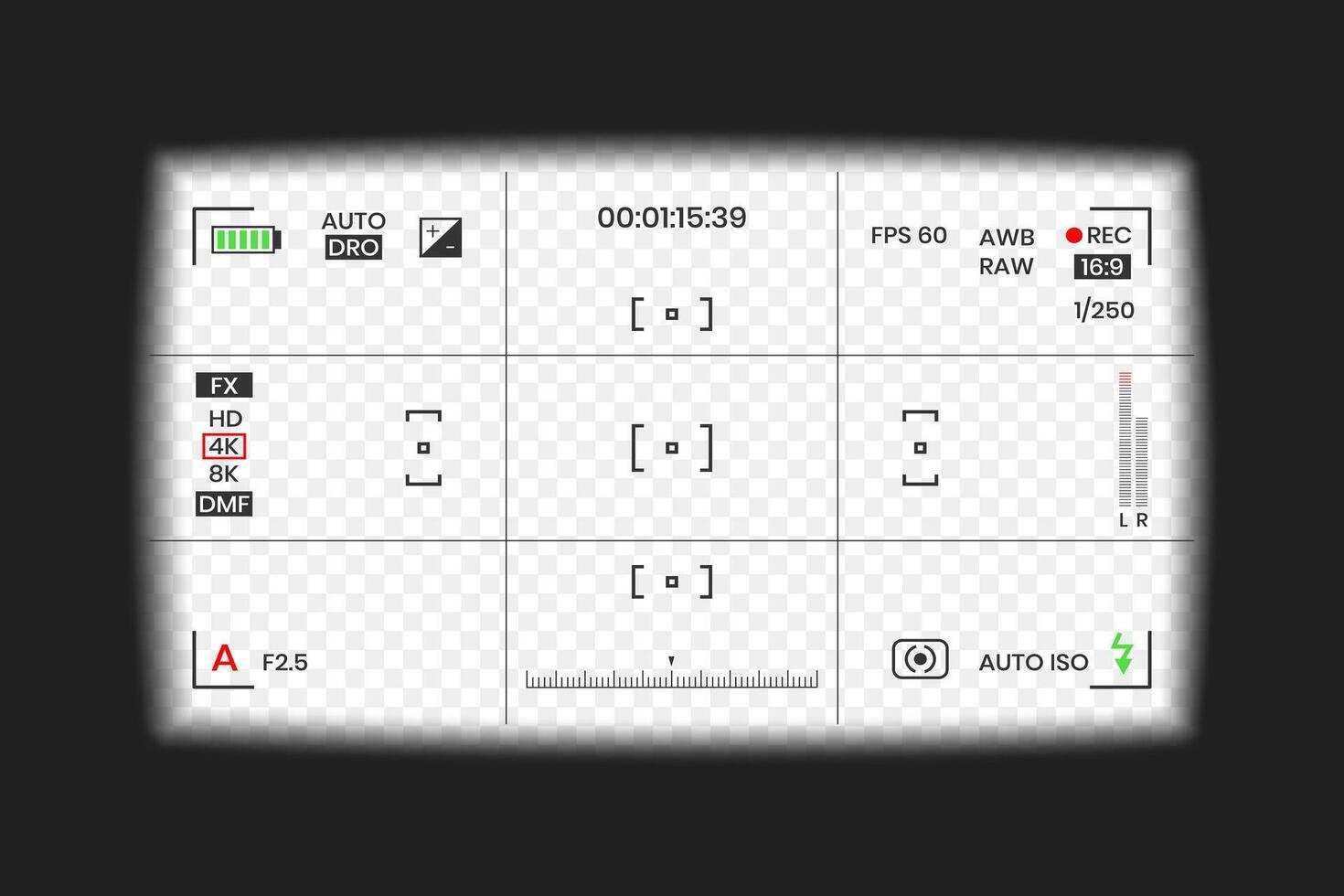 Camera viewfinder or photo film frame recorder flat style design illustration. vector