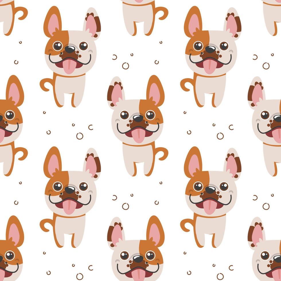 Seamless pattern with cute funny dogs bulldogs on a white background. Print, children's textiles vector