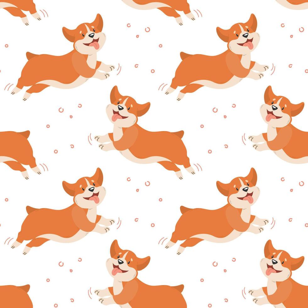 Seamless pattern with cute funny corgi dogs on a white background. Print, children's textiles vector