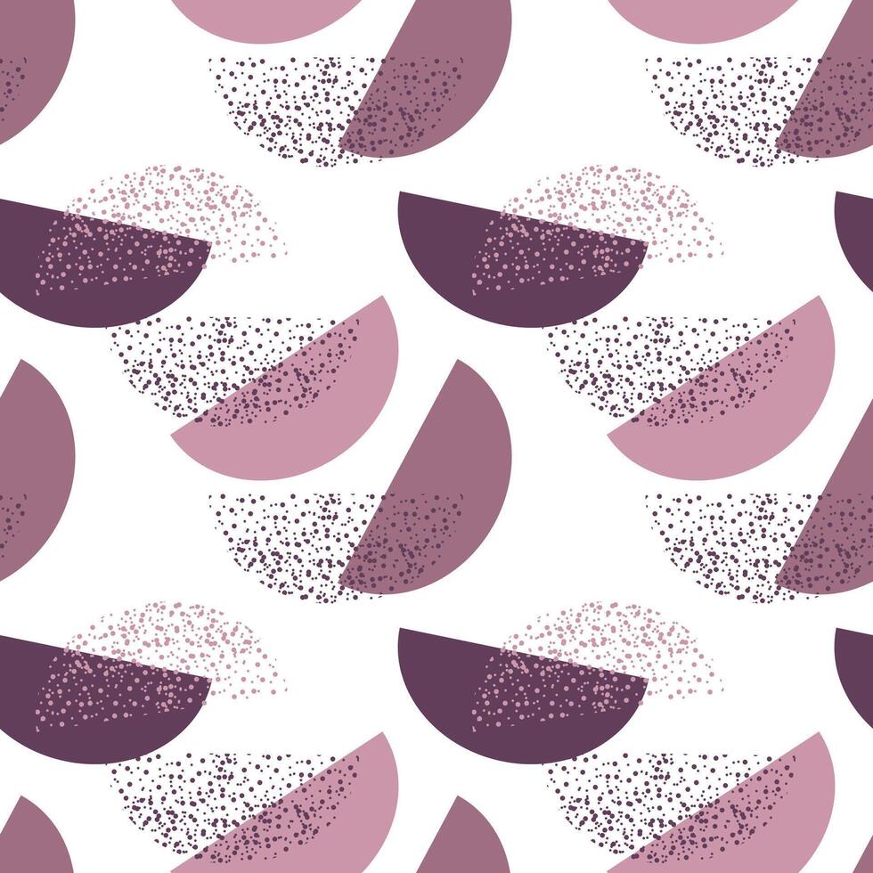 Seamless pattern in boho style, lilac semicircular shapes and dotted shapes on a white background. Vintage texture, print, background, textile vector