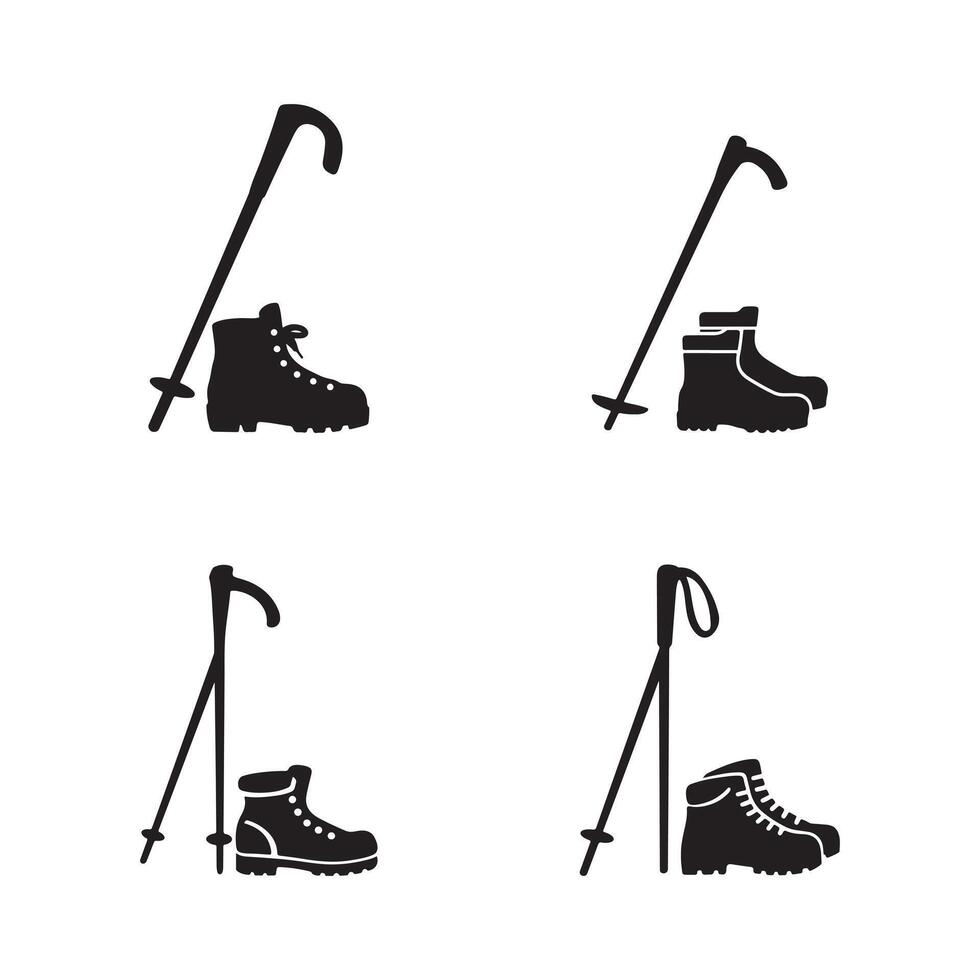 Hiking Gear Icons set. vector