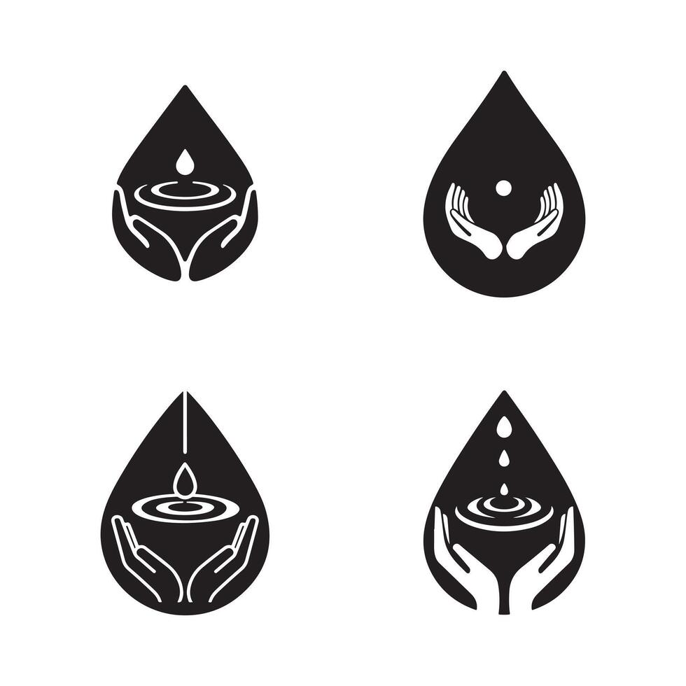 Water Drop Logos with Hands Icons set. vector