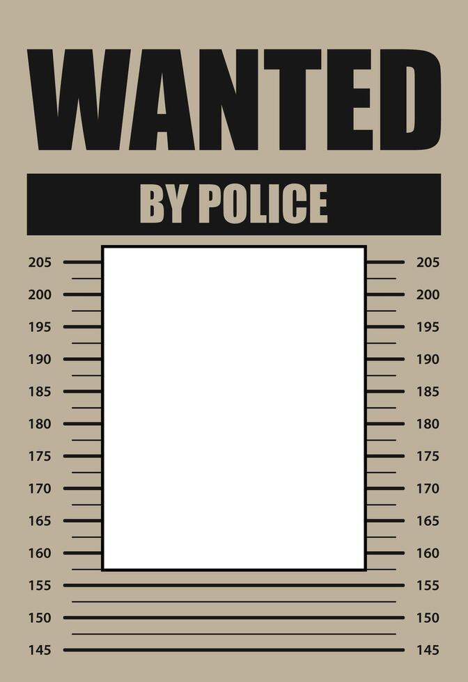 Wanted by police with place for photo and mugshot, design criminal and suspect, arrest and law, justice crime, search security, banner template, document frame capture vector