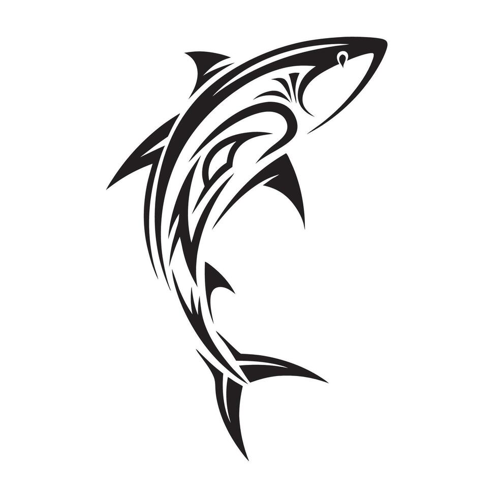 Ethnic Polynesian Tattoo of a Shark with Bold Artistic Line Work and Ocean Elements vector