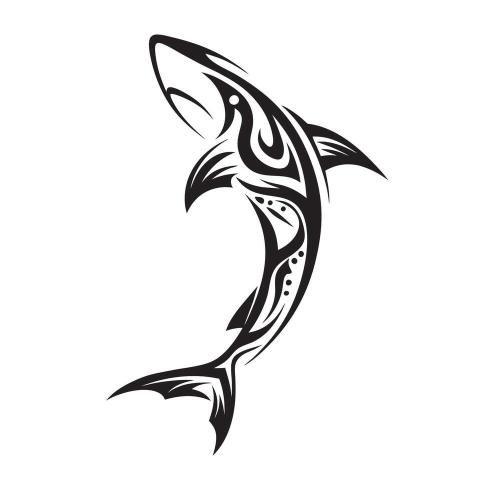 Symbolic Polynesian Shark Tattoo with Mythological and Spiritual Tribal Art Elements vector