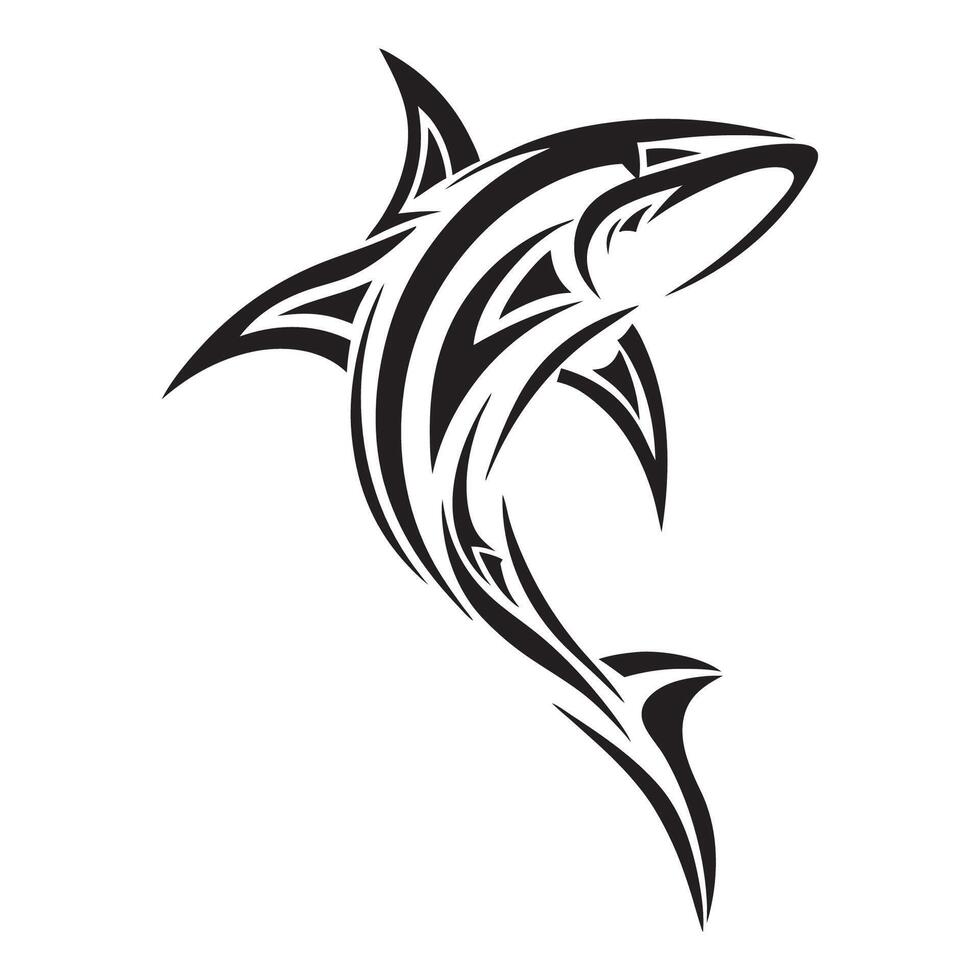 Hand Drawn Polynesian Shark Tattoo in Authentic Tribal Style with Ocean Warrior Theme vector