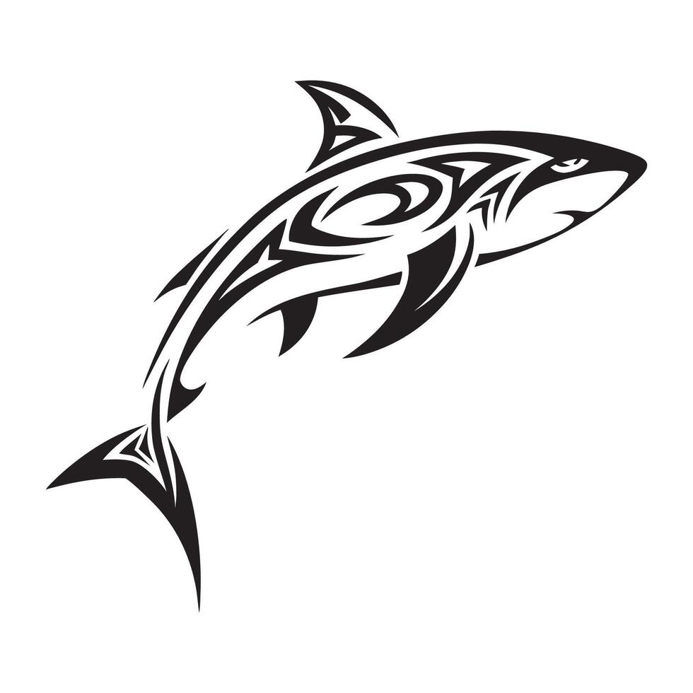Polynesian Shark Tattoo with Black and White Tribal Elements Representing Strength and Courage vector