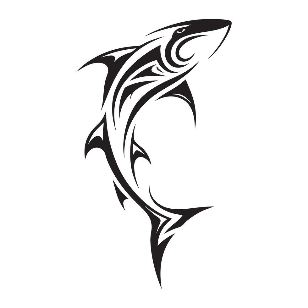 Traditional Tattoo Art Featuring a Polynesian Shark Design with Warrior Patterns and Symbols vector