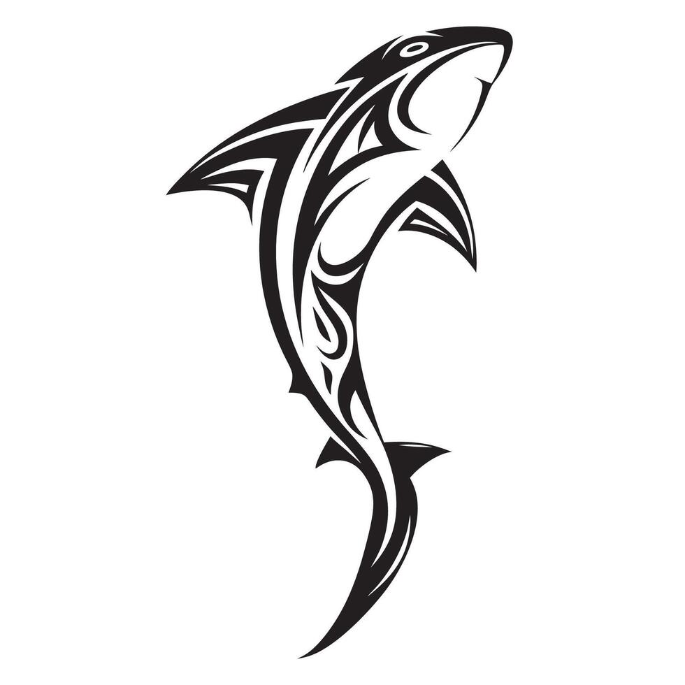 Warrior Style Polynesian Shark Tattoo with Bold Black and White Ink and Geometric Shapes vector