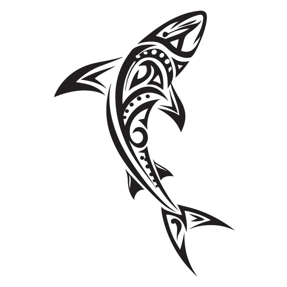 Tattoo of a Shark in Polynesian Tribal Style with Intricate Linework and Ocean Motifs vector