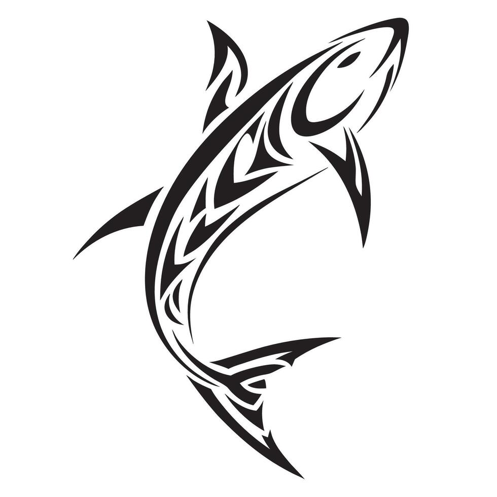 Ethnic Polynesian Shark Tattoo with Intricate Tribal Motifs and Oceanic Symbolism vector
