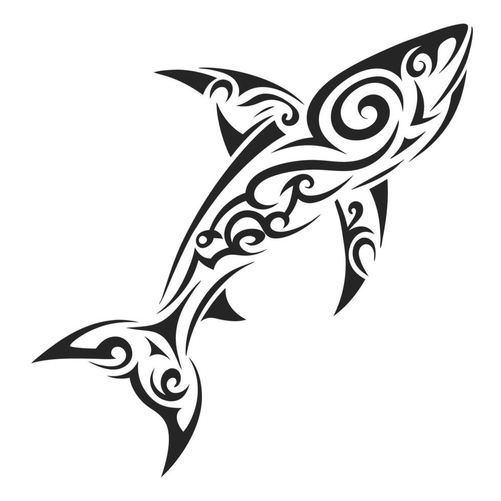 Fierce Shark Tattoo in Polynesian Style Symbolizing Strength Power and Protection vector