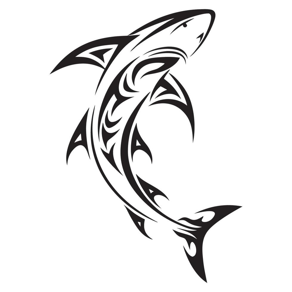 Samoan Style Tribal Shark Tattoo with Unique Polynesian Symbolism and Ocean Elements vector