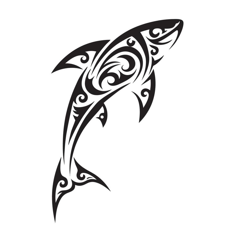 Polynesian Style Shark Tattoo with Authentic Tribal Symbols and Meaningful Details vector