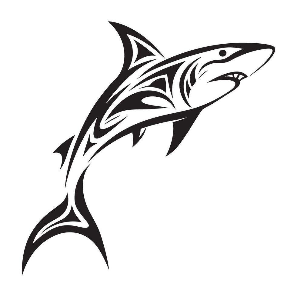 Bold and Fierce Shark Tattoo in Black Tribal Polynesian Ink Representing Strength and Protection vector