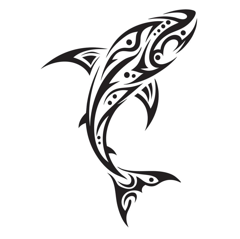 Authentic Polynesian Shark Tattoo with Black and White Tribal Ink and Cultural Meaning vector