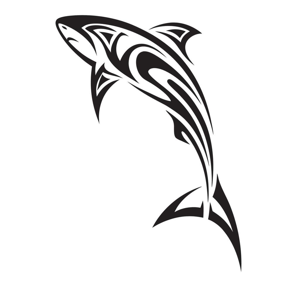 Polynesian Tribal Shark Tattoo with Bold Black Ink Design and Traditional Patterns vector