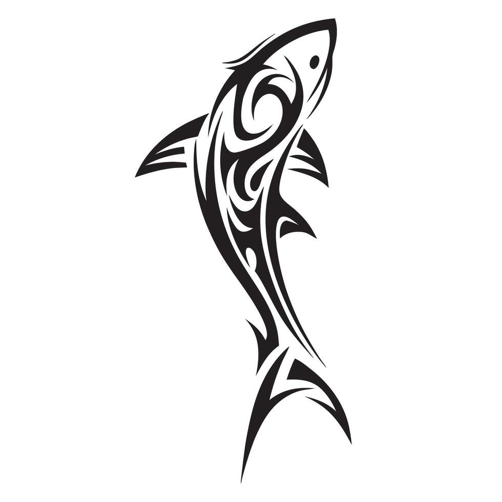 Hawaiian and Samoan Style Polynesian Shark Tattoo in Classic Black Tribal Ink vector