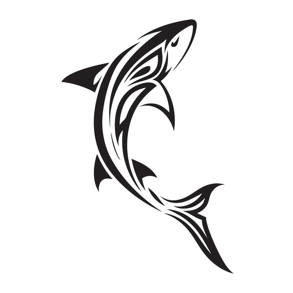 Tahitian and Samoan Inspired Polynesian Tribal Shark Tattoo with Artistic Linework vector