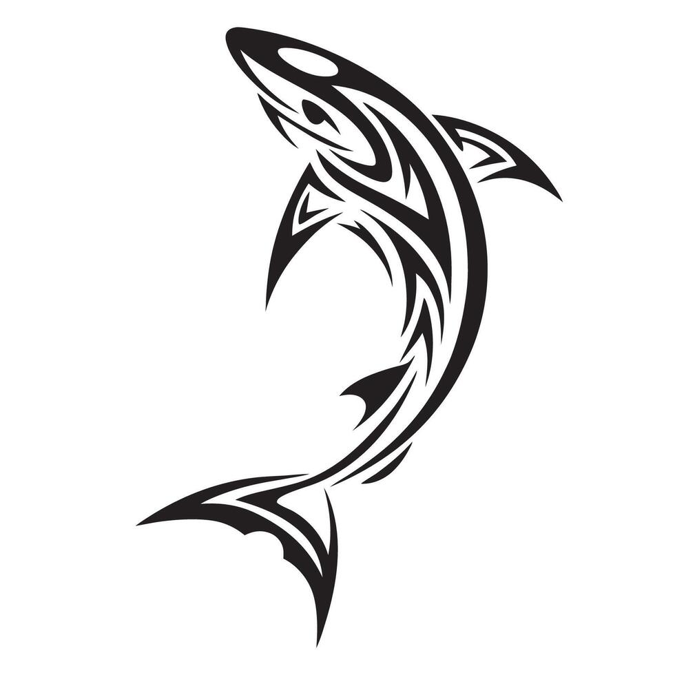 Dynamic Polynesian Shark Tattoo with Symmetrical Tribal Patterns and Geometric Details vector