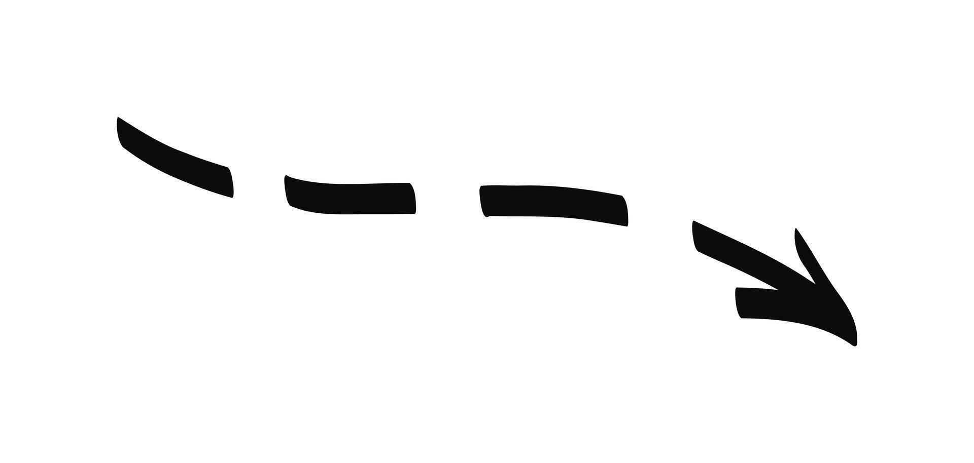 Hand drawn curved doodle dashed arrow isolated on a white vector