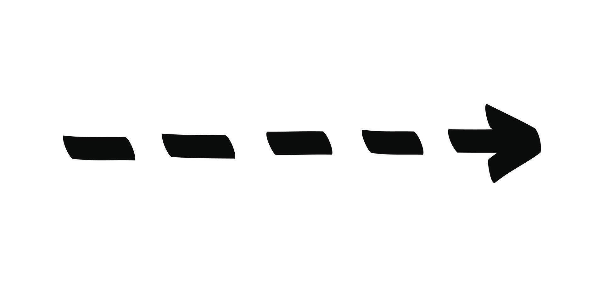 Black doodle dashed arrow isolated on a white vector