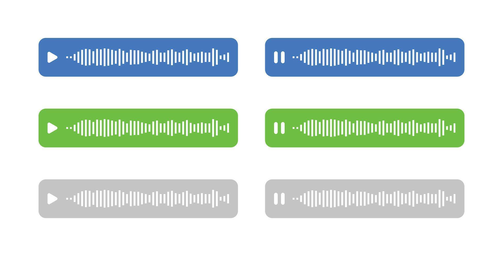 set of audio voice message waveform symbol. voice note playing and pause vector